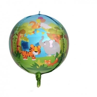 Balão vermelho com animais da floresta desenhados