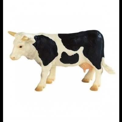 Figura de vaca de brinquedo de plástico branca e preta