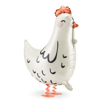 Balão metálico em forma de galinha branca com crista vermelha