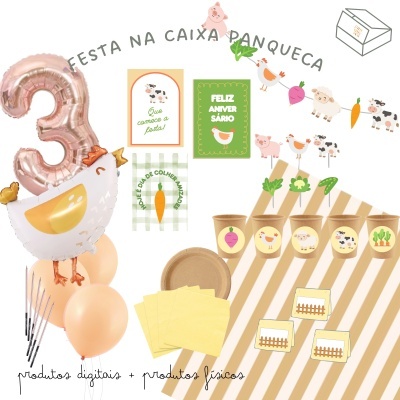 Conjunto de festa com balão número 3, decoração temática de fazenda, pratos e guardanapos em tons castanhos e bege