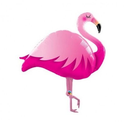 Balão metálico rosa em forma de flamingo