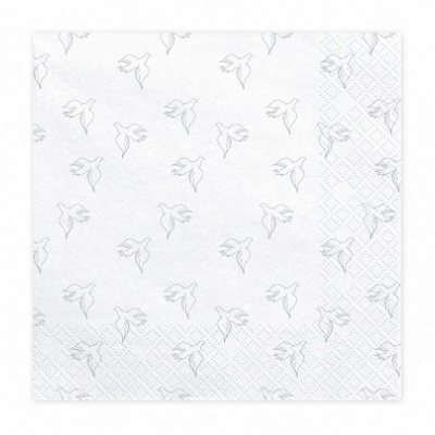 Guardanapo de papel branco com padrão de folhas cinzentas