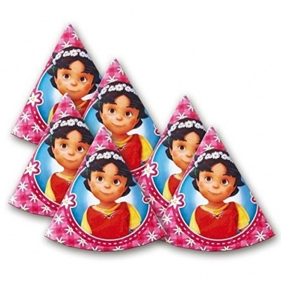 Chapéus de festa cor-de-rosa com personagem feminina e padrão de flores