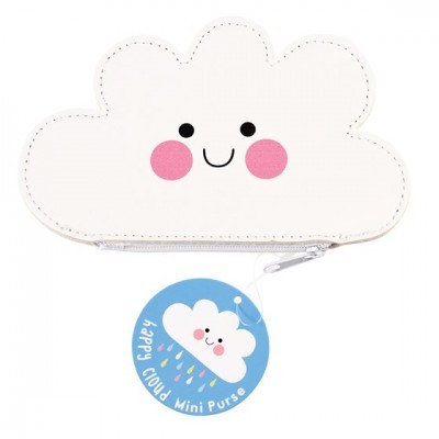 Carteira em forma de nuvem sorridente com etiqueta azul