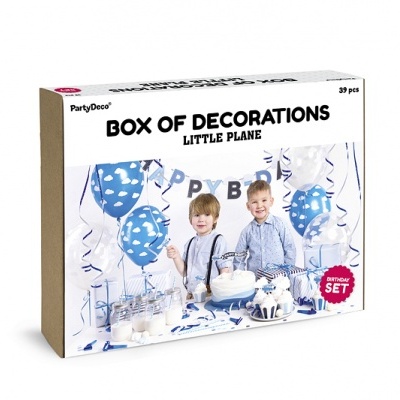 Caixa PartyDeco decorações de festa com tema avião pequeno em branco, azul e cinza