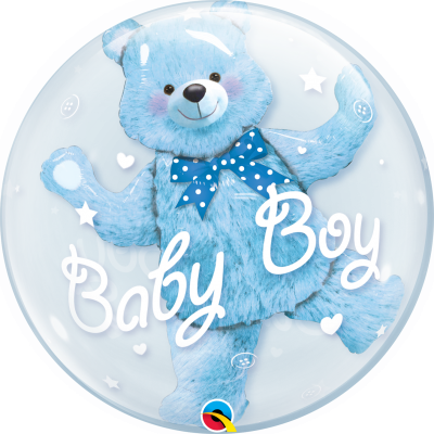 Balão azul com urso azul e texto Baby Boy