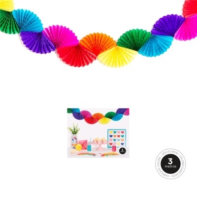 Guirlanda de leques de papel coloridos para decoração de festa