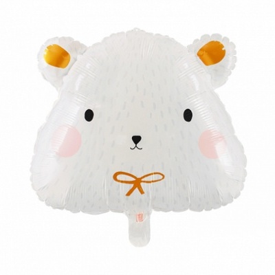 Balão branco em forma de cabeça de urso com laço laranja