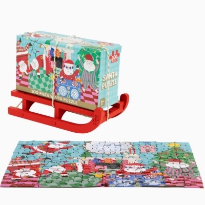 Puzzle de Natal com 100 peças e trenó vermelho