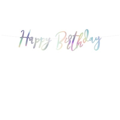 Bandeirola decorativa com texto 'Happy Birthday' em cores pastel
