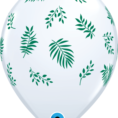 Balão branco com padrão de folhas verdes