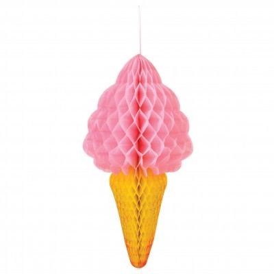 Lanterna de papel em forma de gelado cor-de-rosa e amarelo