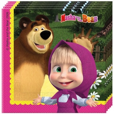 Guardanapos de papel Masha and the Bear com personagens e fundo verde