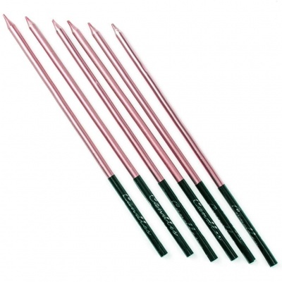 Seis agulhas de tricotagem metálicas rosa com cabo preto