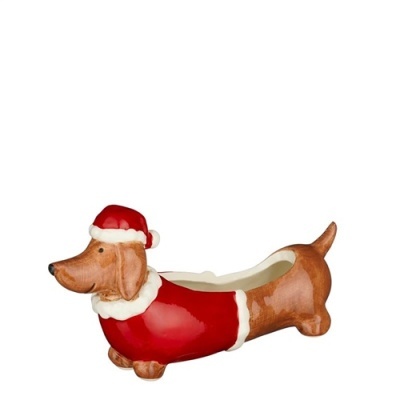Figura decorativa de cão dachshund com equipamento de Pai Natal