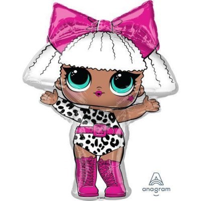 Balão de alumínio em forma de boneca LOL Surprise com laço rosa