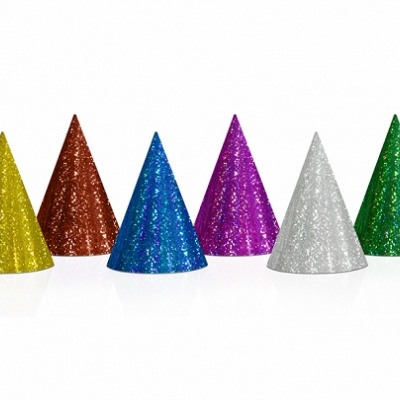 Chapéus de festa cónicos brilhantes multicoloridos com glitter