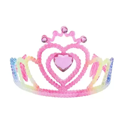 tiara infantil com coração rosa e cores de arco-íris