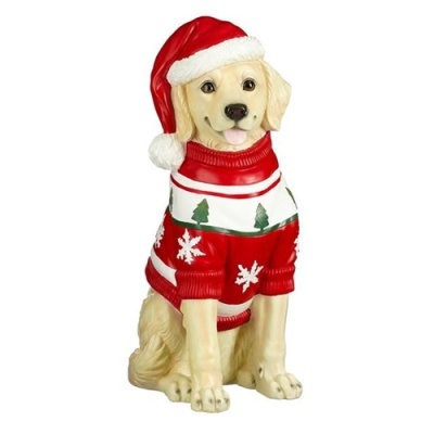 Figurine de cão Golden Retriever com roupa de Natal