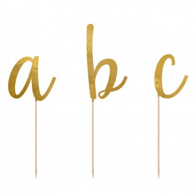 Decorações douradas em forma de letras a, b e c com hastes finas