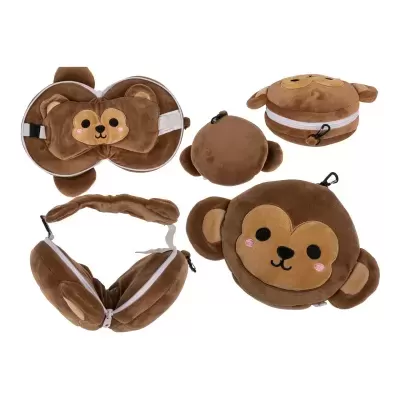 Acessórios em peluche com rosto de macaco castanho em fundo branco