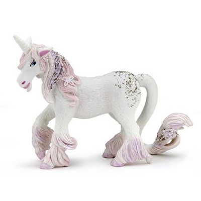 Figura de unicórnio branco com crina rosa e glitter