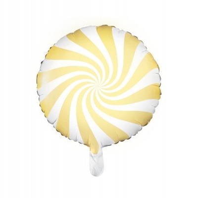 Balão redondo amarelo e branco com padrão espiral
