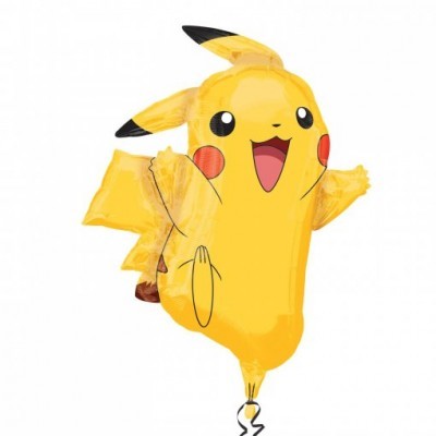 Balão plástico do personagem Pikachu amarelo e preto