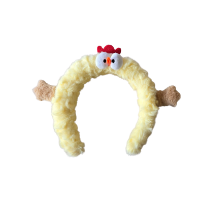 Tiara de peluche amarela em forma de animal com olhos, crista e patas