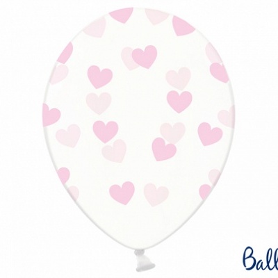 Balão branco com corações rosa com logótipo STRONO Balloons