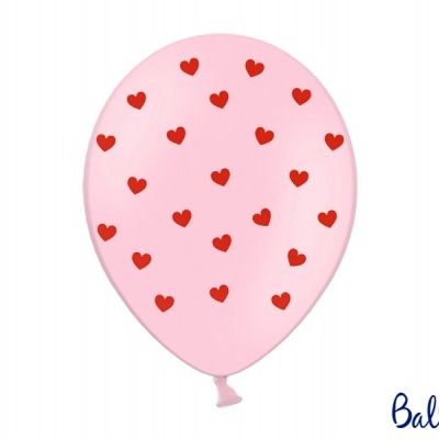 Balão rosa com corações vermelhos e logo Balloons STRONG