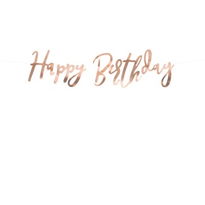 Decoração pendurada 'Happy Birthday' em metalizado cor de rosa