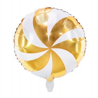 Balão redondo dourado e branco com espiral