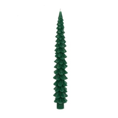 Vela verde em forma de árvore de Natal com textura de ramos