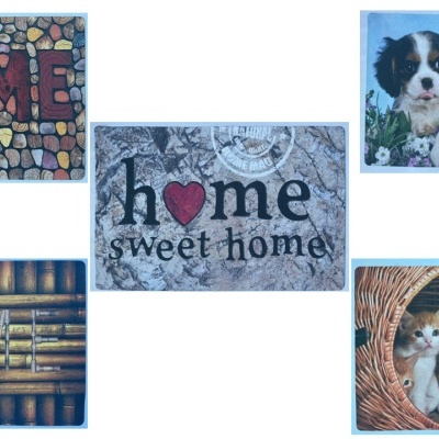 Tapetes de entrada com imagens de animais e texto Home e Home sweet home