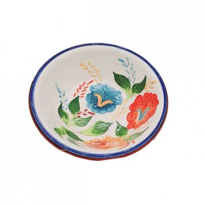 Prato raso de cerâmica decorado com flores coloridas