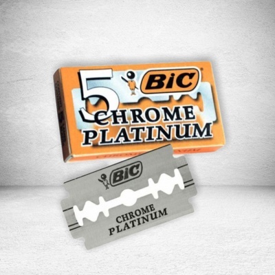 Caixa laranja e lâmina de barbear Bic Chrome Platinum