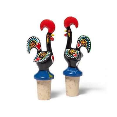 Rolhas de cortiça com galos coloridos decorativos