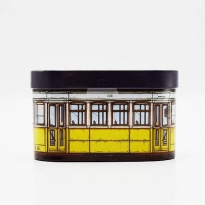 Lata redonda com estampa de elétrico amarelo