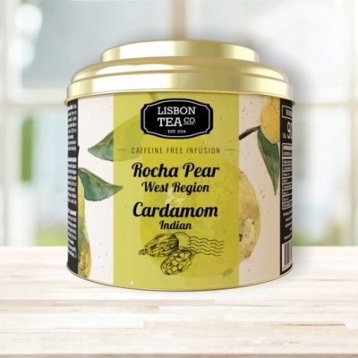 Lata metálica de chá Rocha Pear Cardamom da Lisbon Tea Co.