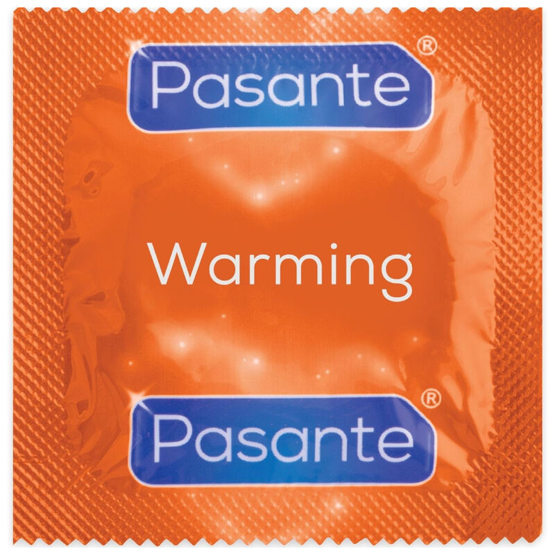 Embalagem laranja de preservativo Pasante Warming