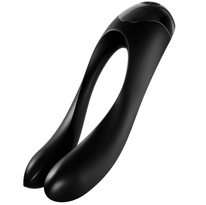 Utensílio preto ergonómico com duas extremidades largas em fundo branco