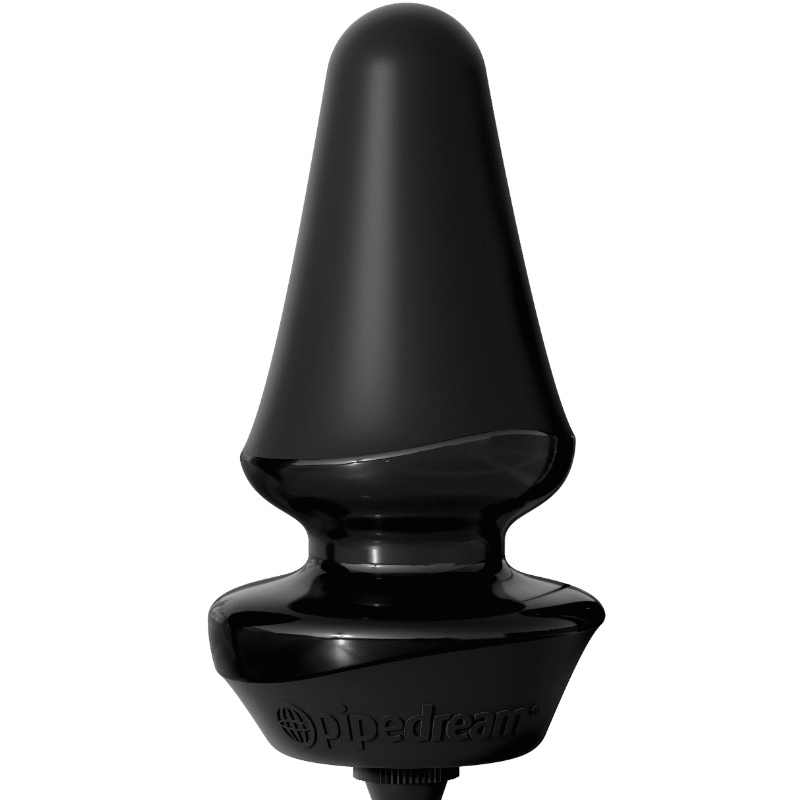 Plug anal preto de silicone com base larga e gravura 'pipedream'