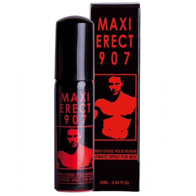Frasco e embalagem de spray MAXI ERECT 907 preto e vermelho para homem