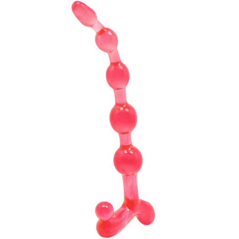 Vibrador rosa com esferas e alça.