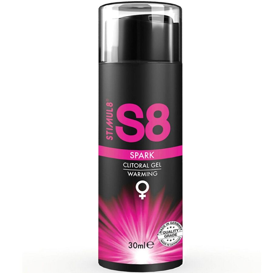 Frasco preto com detalhes rosa de gel clitorial aquecedor