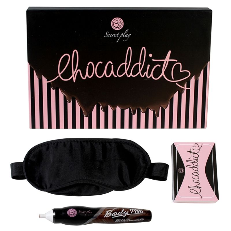 Conjunto Chocaddict com caixa, máscara de dormir, caixa pequena e tubo Body Pen