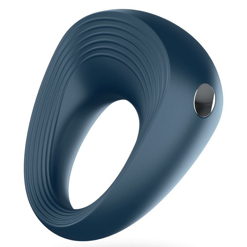 Anel azul escuro flexível com textura e botão metálico