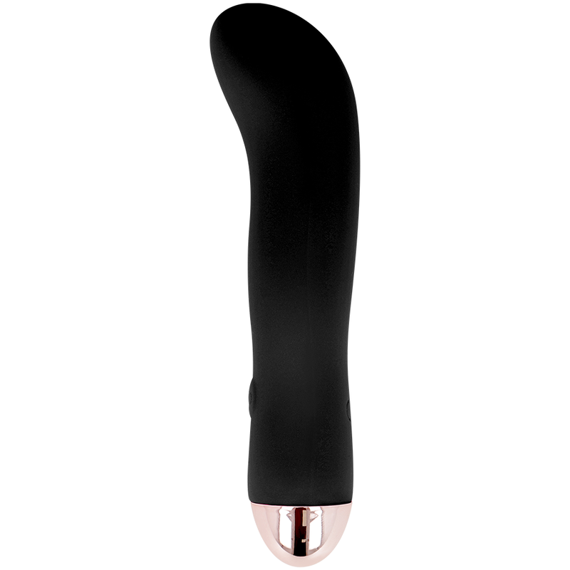 vibrador preto curvado com base metálica