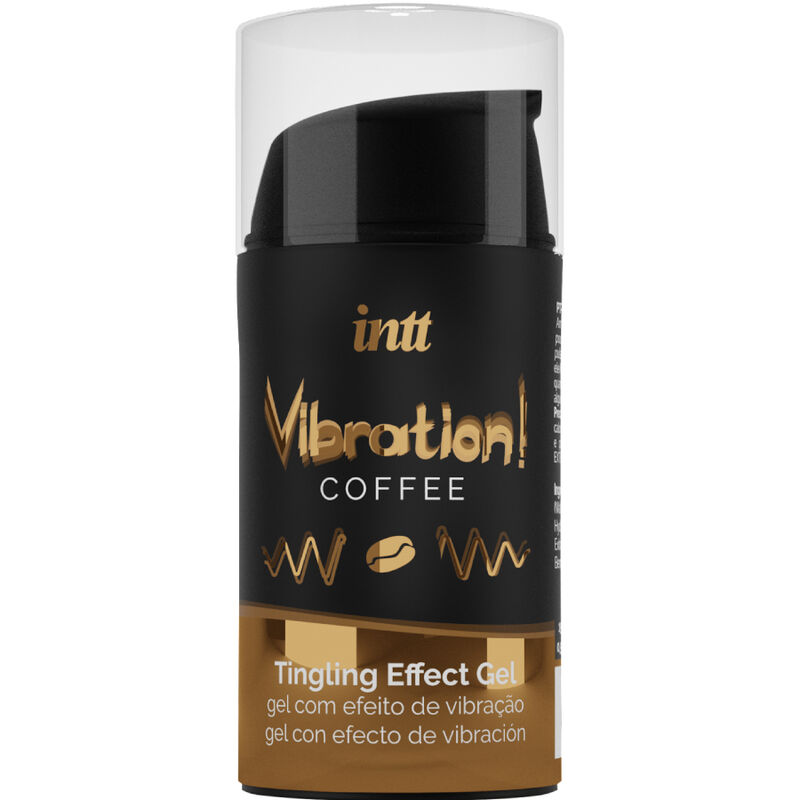 Frasco preto e castanho de gel com tampa transparente e rótulo Vibration! COFFEE Tingling Effect Gel